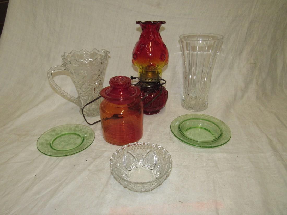 Leaded Glass Crystal Vase Depression Dish Candy Jar: Lamp is also included. Vase is approx. 9 3/4" tall.