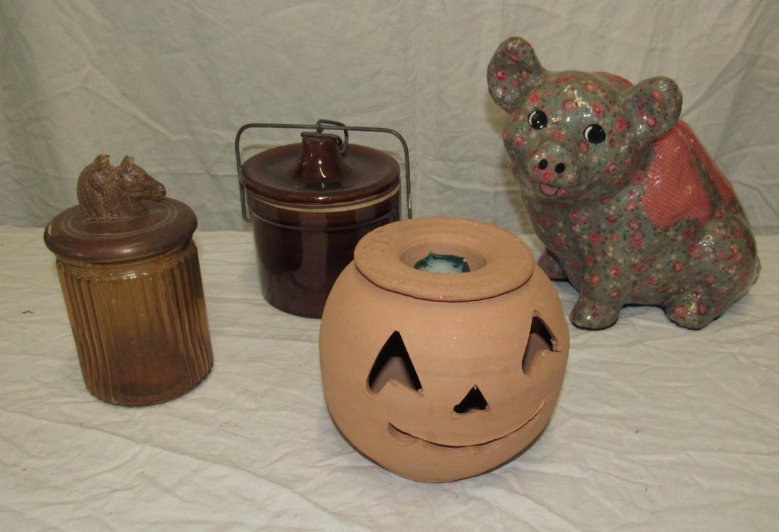 Pig Jars & Pumpkin: Pig is approx. 10" tall