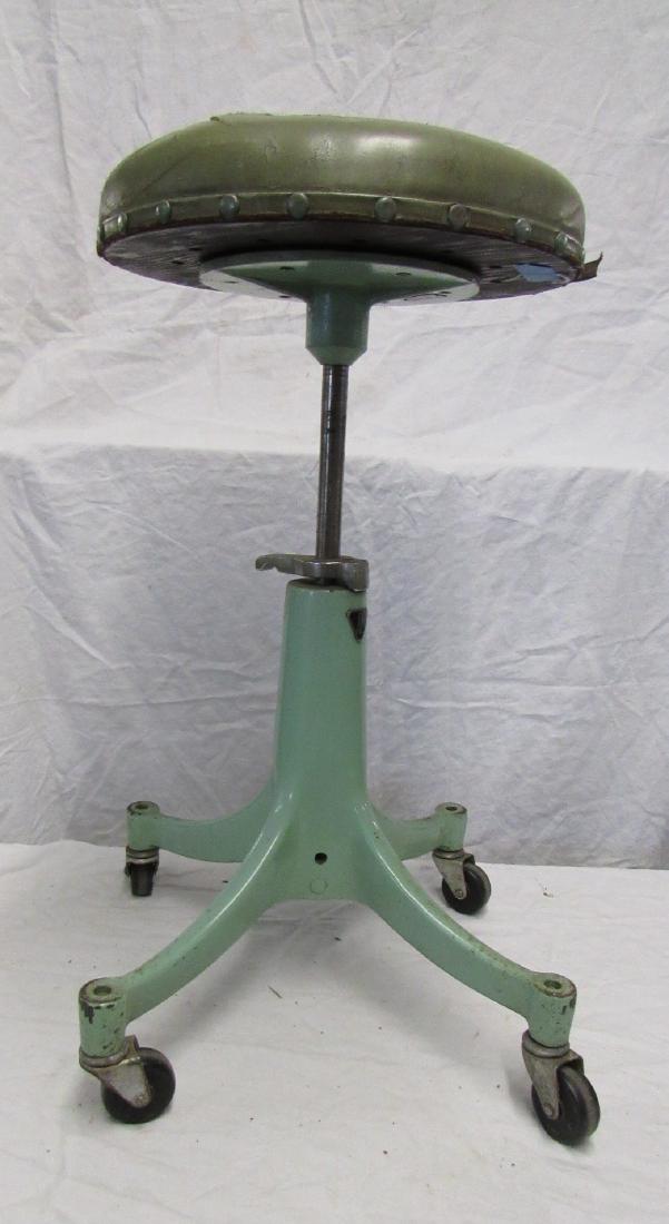 Bosch & Lomb Industrial Porcelain Doctors Stool: Approx. 25 1/2" tall and 13" in diameter. Seat is cracked and worn