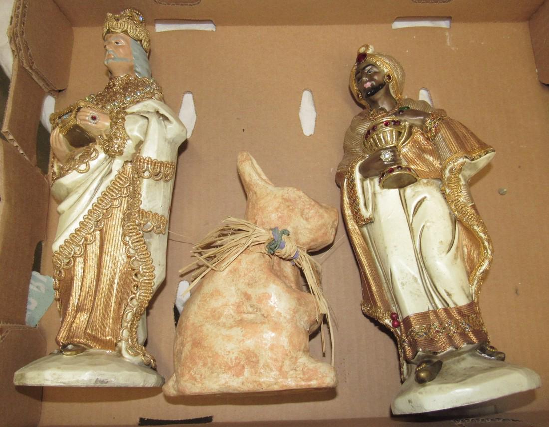 Plaster Figures & Paper Mache Rabbit: Figures are hollow and approx. 13" tall