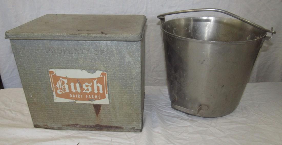 Bush Dairy Farms Milk Box and Stainless Steel Bucket (1 of 3)