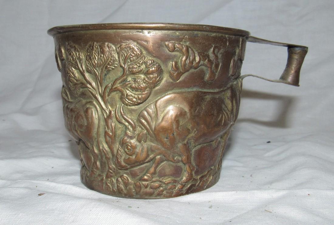 Embossed Ox / Cow Copper Cup: Approx .3 1/4" tall and 4" in diameter