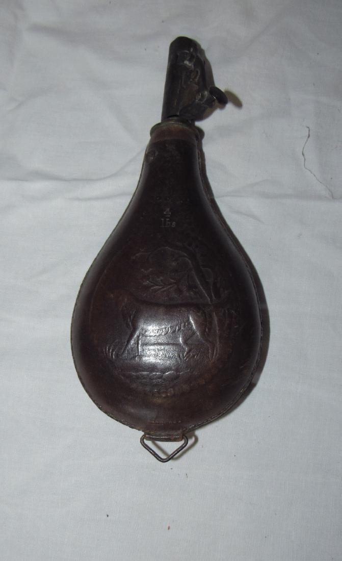 Leather Powder Flask w/ Hunting Dog Scene (1 of 3)