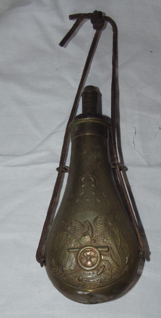 Antique Brass American Eagle Canon Flags Powder Flask (1 of 6)