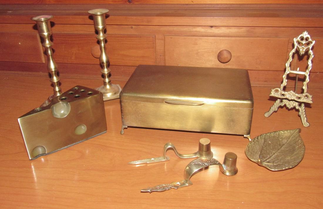 Brass Box Candle Sticks Pencil Holder Small Easel & (1 of 4)