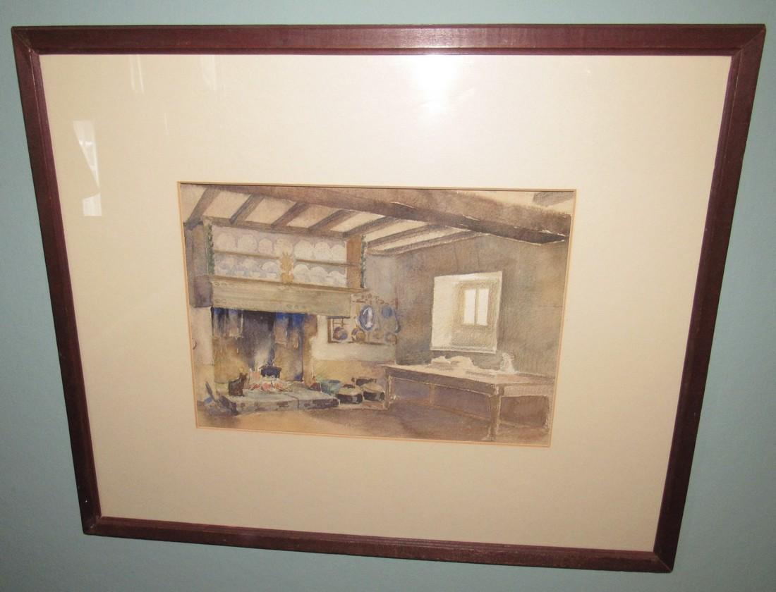Fireplace Cat Farm Table Watercolor: 17 1/4" x 21"