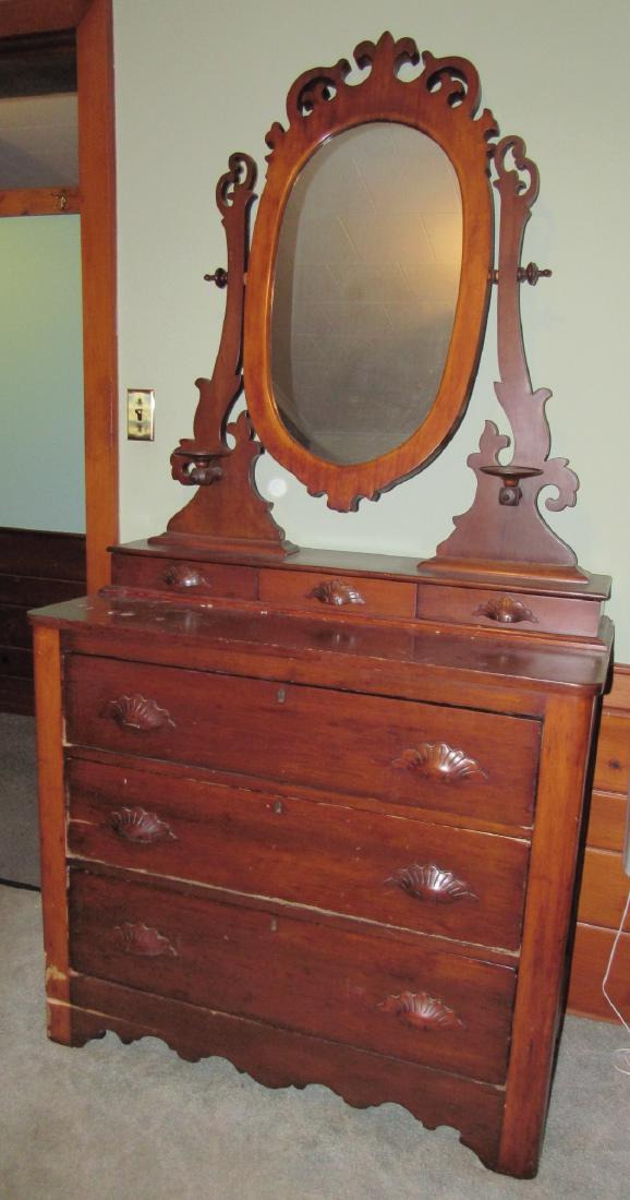Victorian Dresser w/ Mirror: Approx. 19" x 40 1/2" x 80" tall.