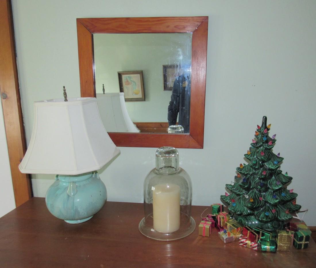 Ceramic Christmas Tree Blown Glass Dome Mirror Lamp (1 of 4)