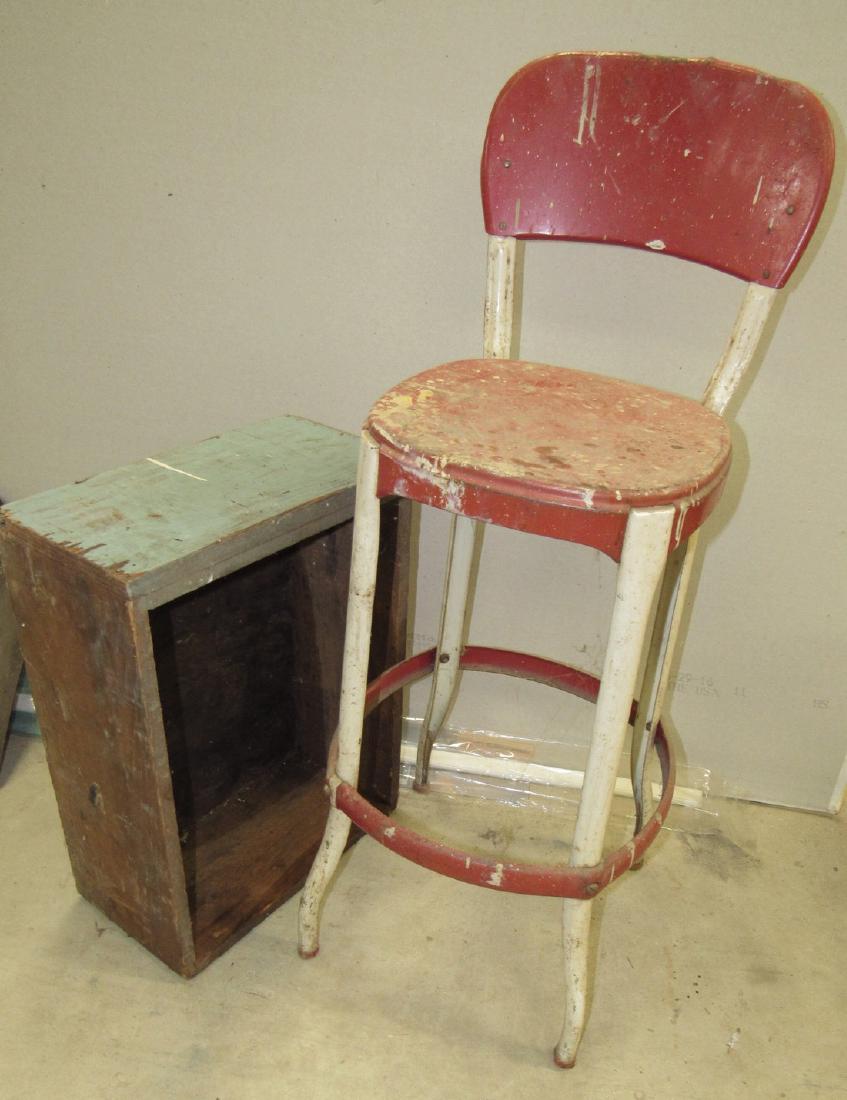 Vintage Stool & Wood Box (1 of 2)