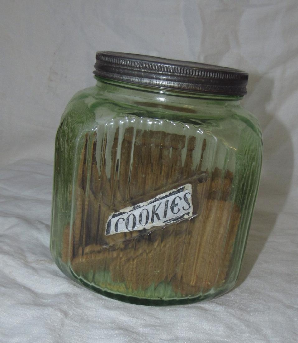 Green Depression Glass Cookie Jar (1 of 3)