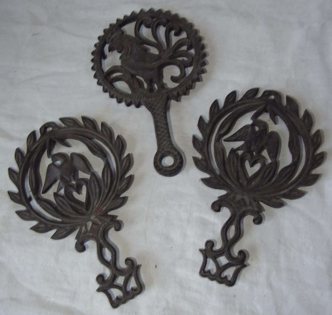 Eagles & Rooster / Chicken Trivets: Approx. 5 1/2" in diameter and 8 3/4" long