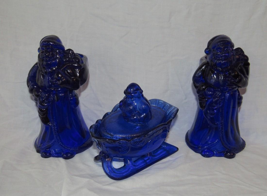 2 Santa Claus Cobalt Blue Glass Candle Holders Candy (1 of 2)
