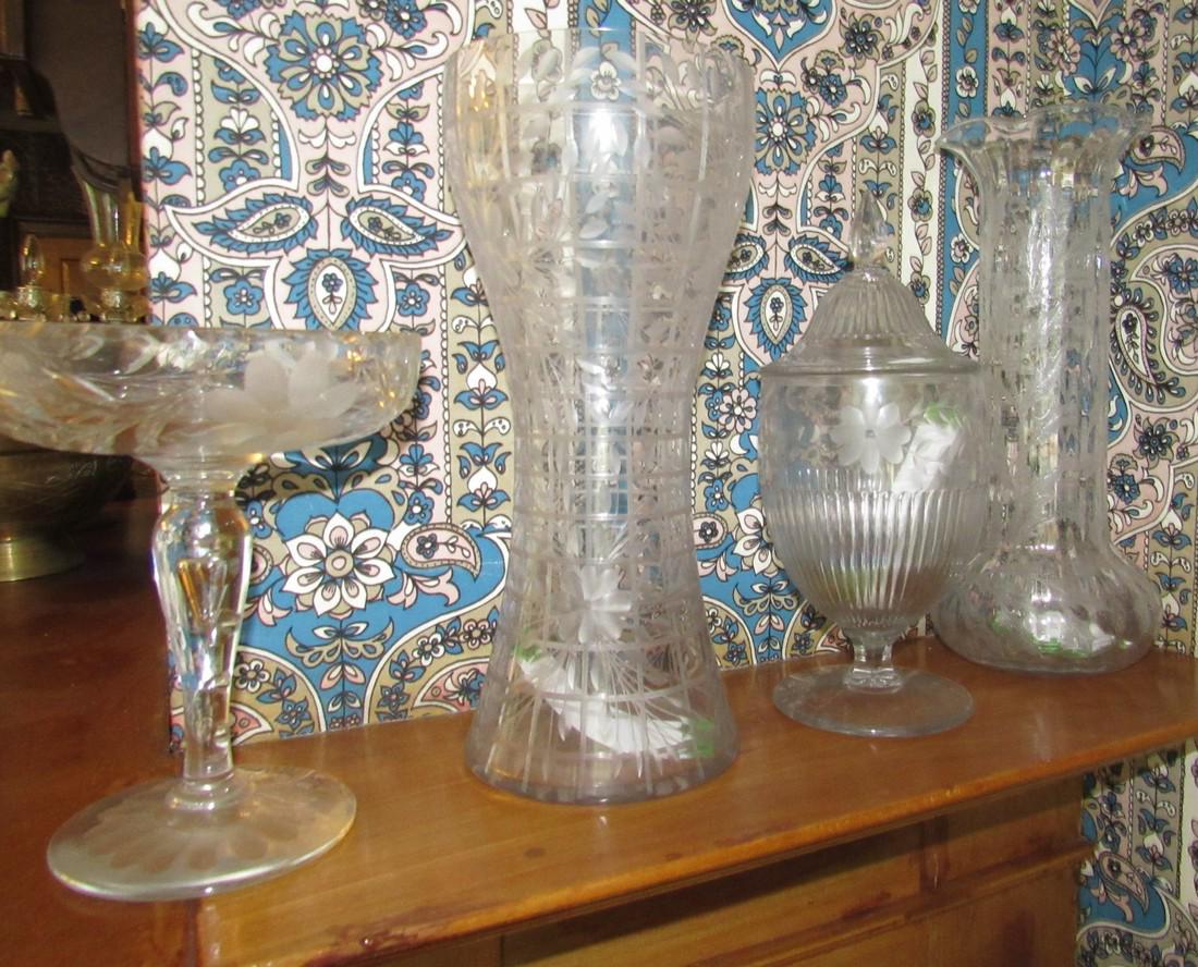 Etched Glass Vases Lidded Jar & Compote (1 of 5)