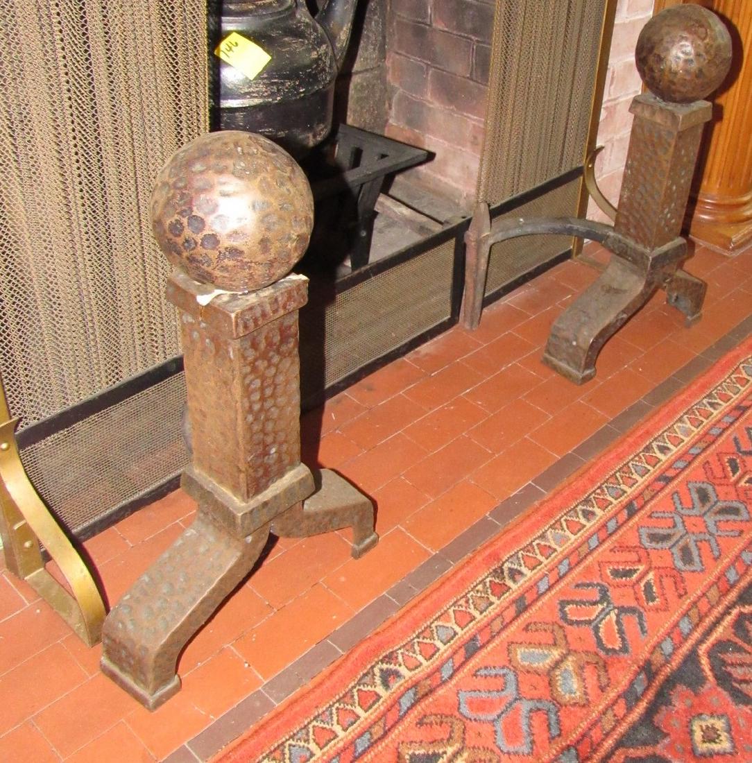 Peerless 1954 Andirons: Approx .10 3/4" wide and 20" tall. One has 2 cracks ( as pictured)