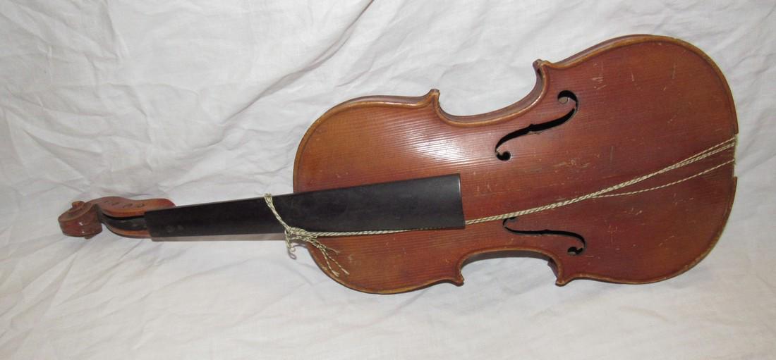 Antique / Vintage Violin: Approx. 7 1/2" wide and 23" long. Does have cracks, damage, & missing parts