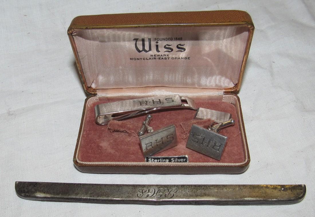Sterling Silver Tie Clasp Cufflinks & Scrap Piece (1 of 2)