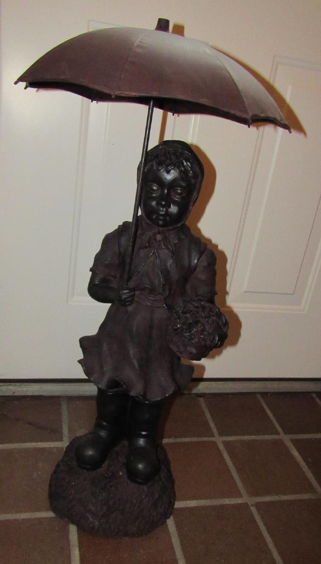 Resin Girl w/ Umbrella Outdoor Yard Decoration (1 of 2)