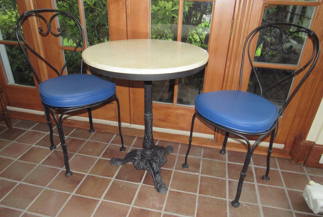 Cast Iron Patio Table & 2 Wrought Iron Chairs (1 of 3)
