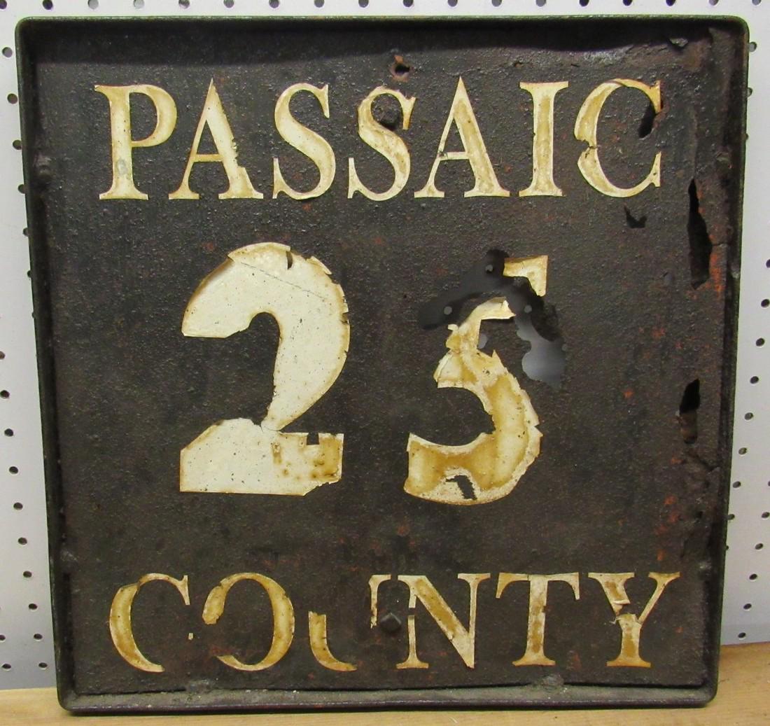 Passaic County NJ Street Road Sign Cast Iron: Approx. 16" square. Heavy rust