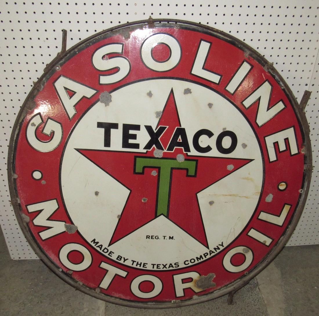 Double Sided Porcelain Texaco Gasoline Motor Oil Sign (1 of 7)
