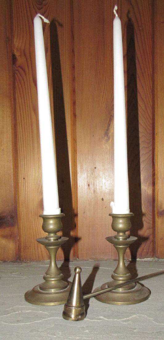 Solid Brass Candle Sticks & Snuffer (1 of 2)