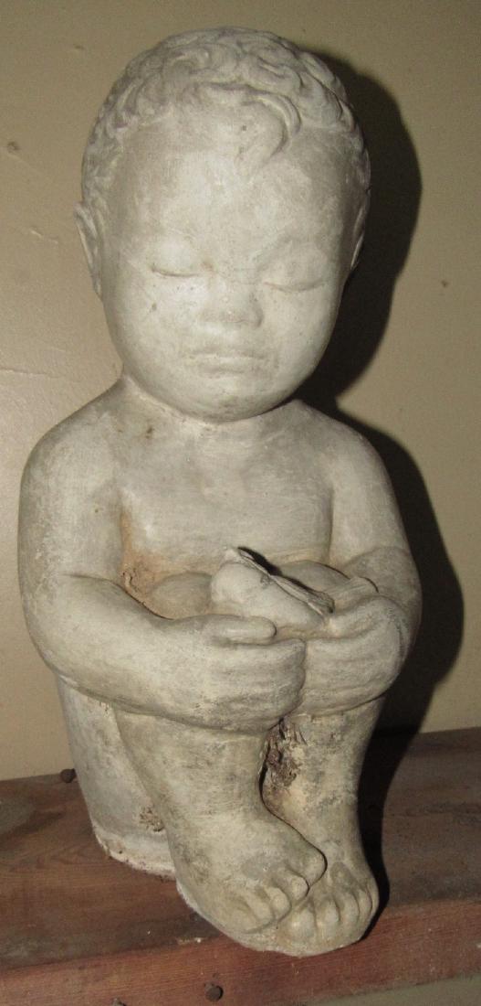 Concrete Baby & Bird Statue: Approx. 15" tall