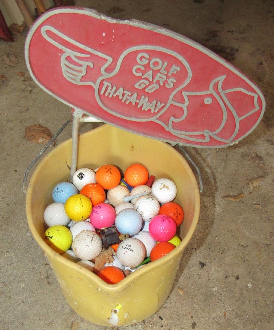 Bucket of Golf Balls & Golf Car Cart Sign (1 of 2)