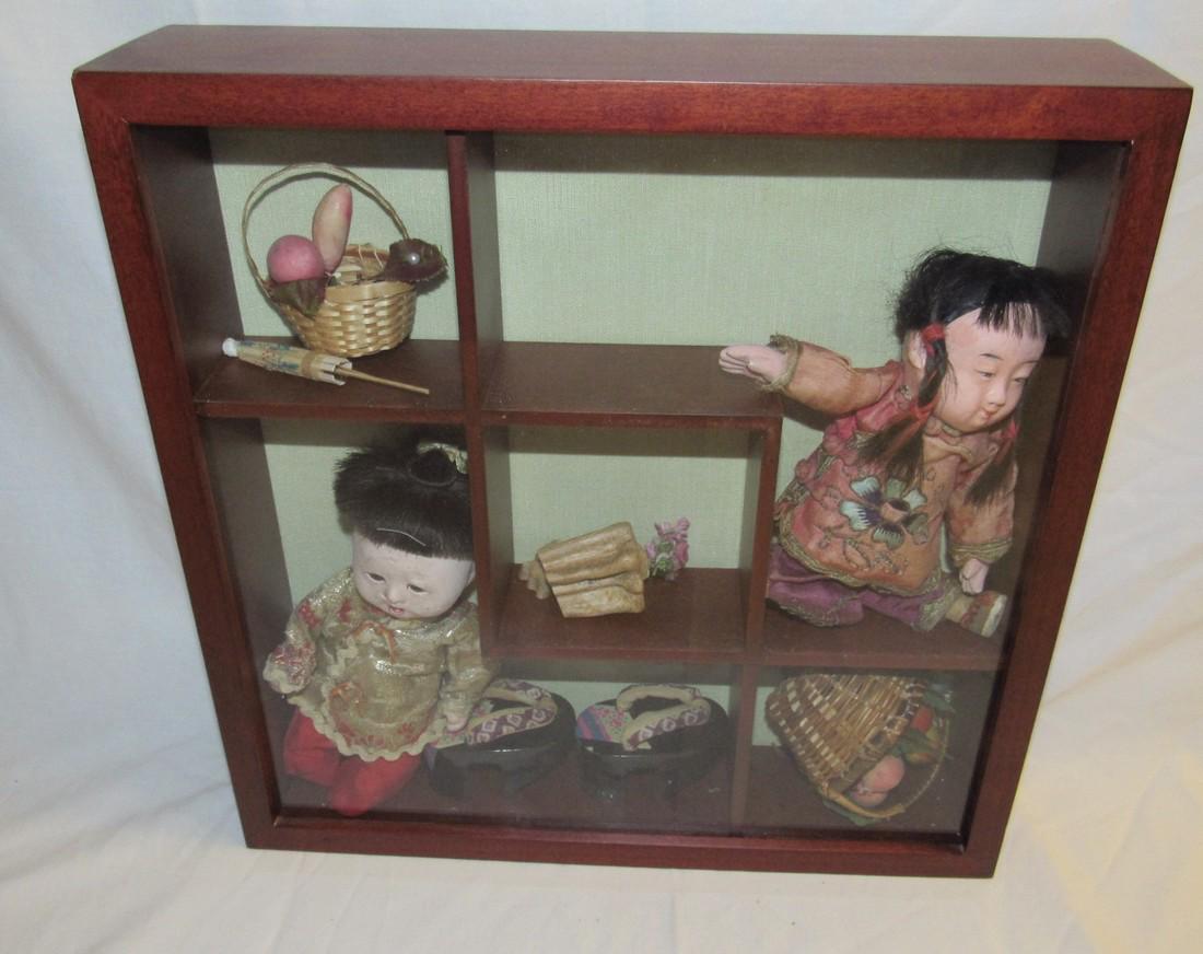 (2) 7 1/2" Composition Oriental Dolls with Wall Box (1 of 8)