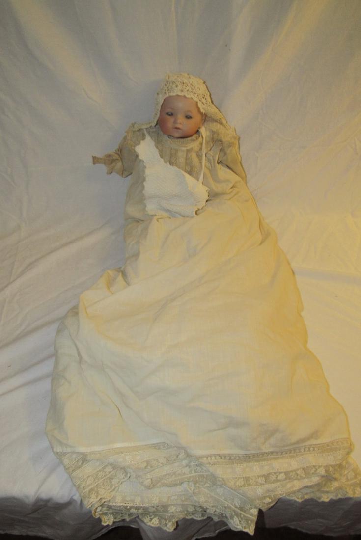 Armand Marseille Dream Baby Bisque Head Baby Doll: AM 341 12" circumfrence, 16" long, rag body, Compostition Hands ( one broken)