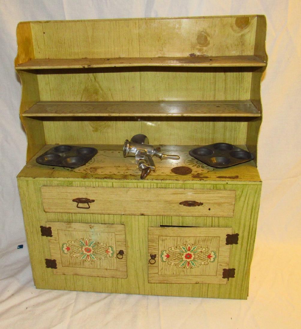 Childs Doll Tin Hutch Cupcake Tins & Meat Grinder (1 of 7)
