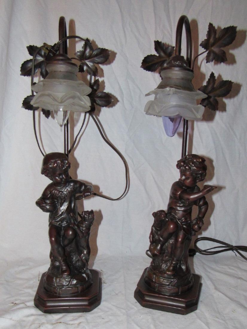 2 Table Lamps Children w/ Dog & Cat (1 of 4)
