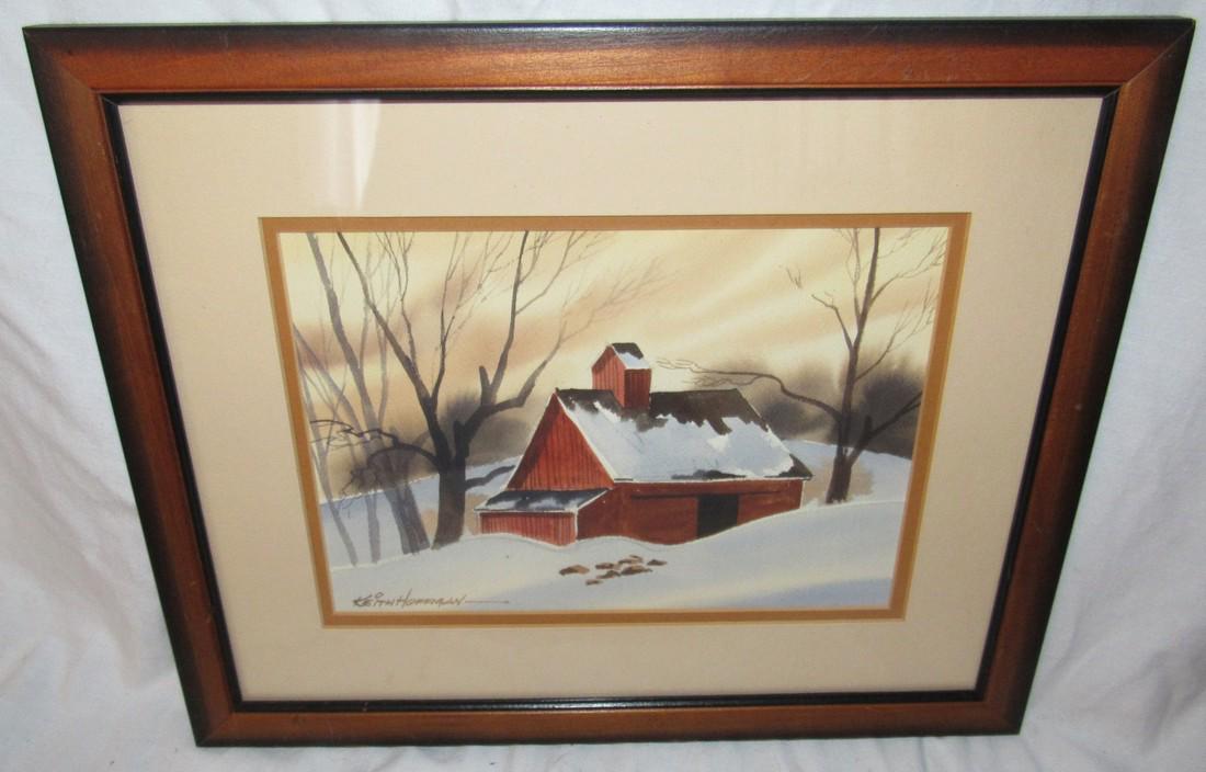 Keith Hoffman Winter Barn Country Scene Water Color (1 of 3)