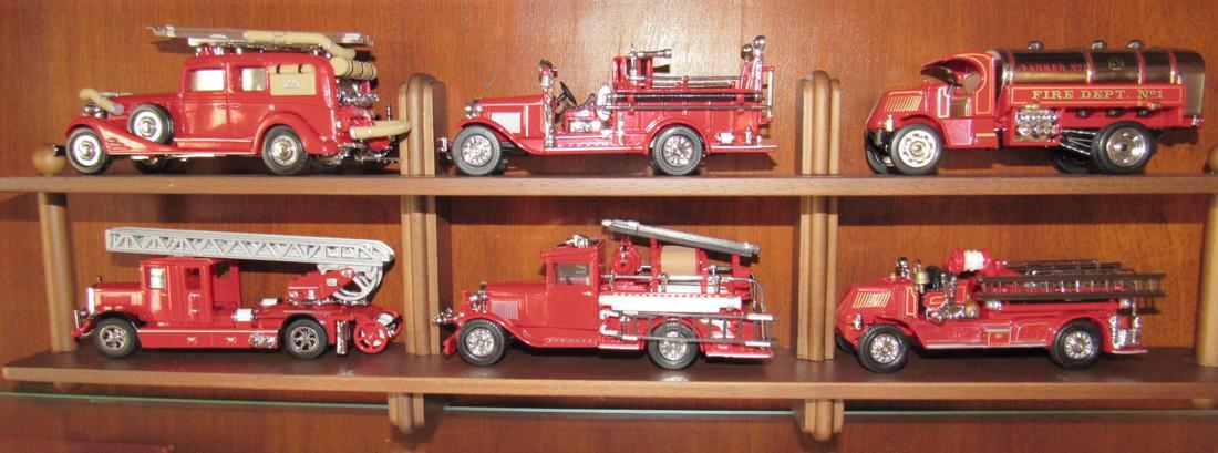 6 Matchbox Models of Yesteryear Fire Truck Toys & Shelf (1 of 1)