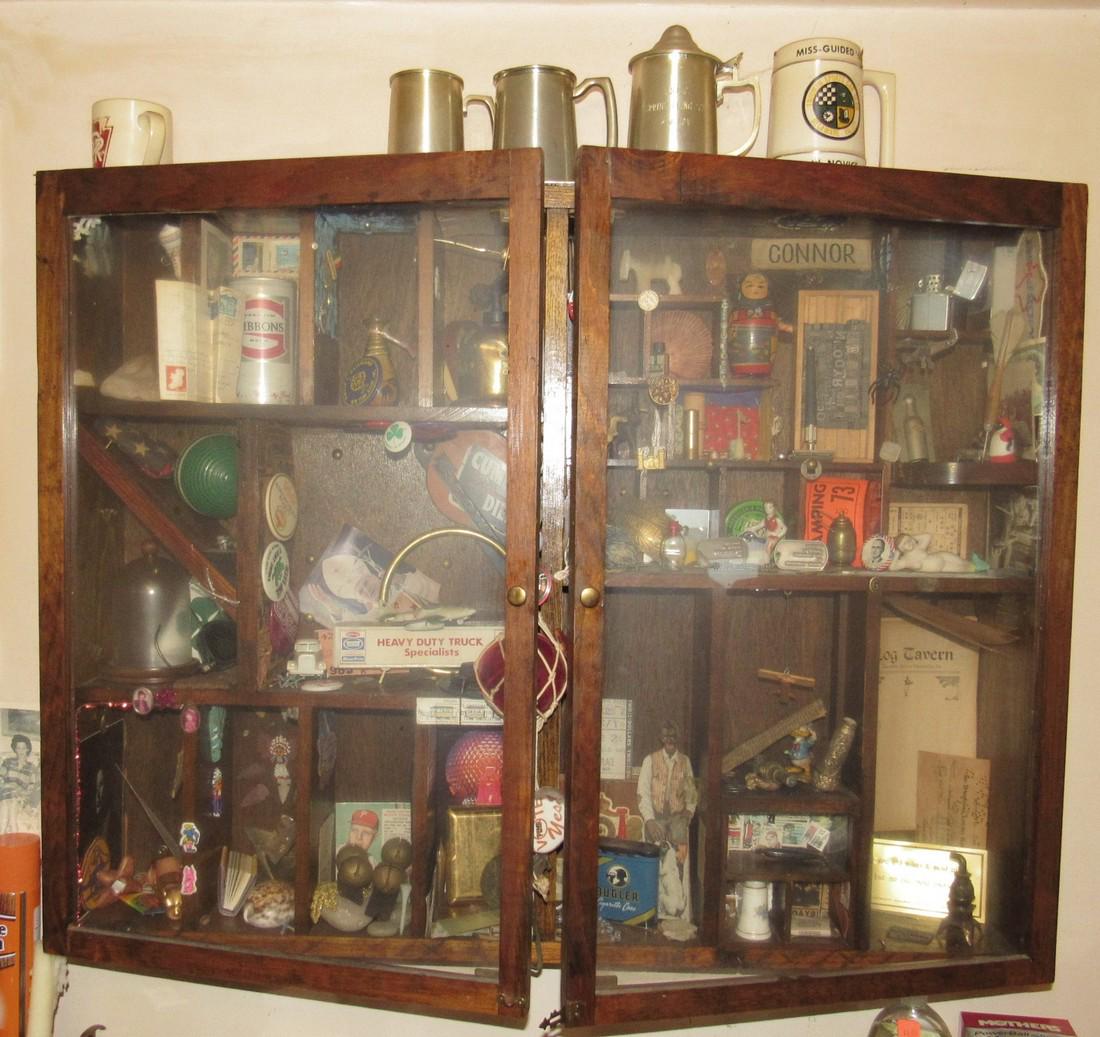 Wall Box w/ Misc Smalls Tins Bells Toys Stamps Dog Tags (1 of 9)