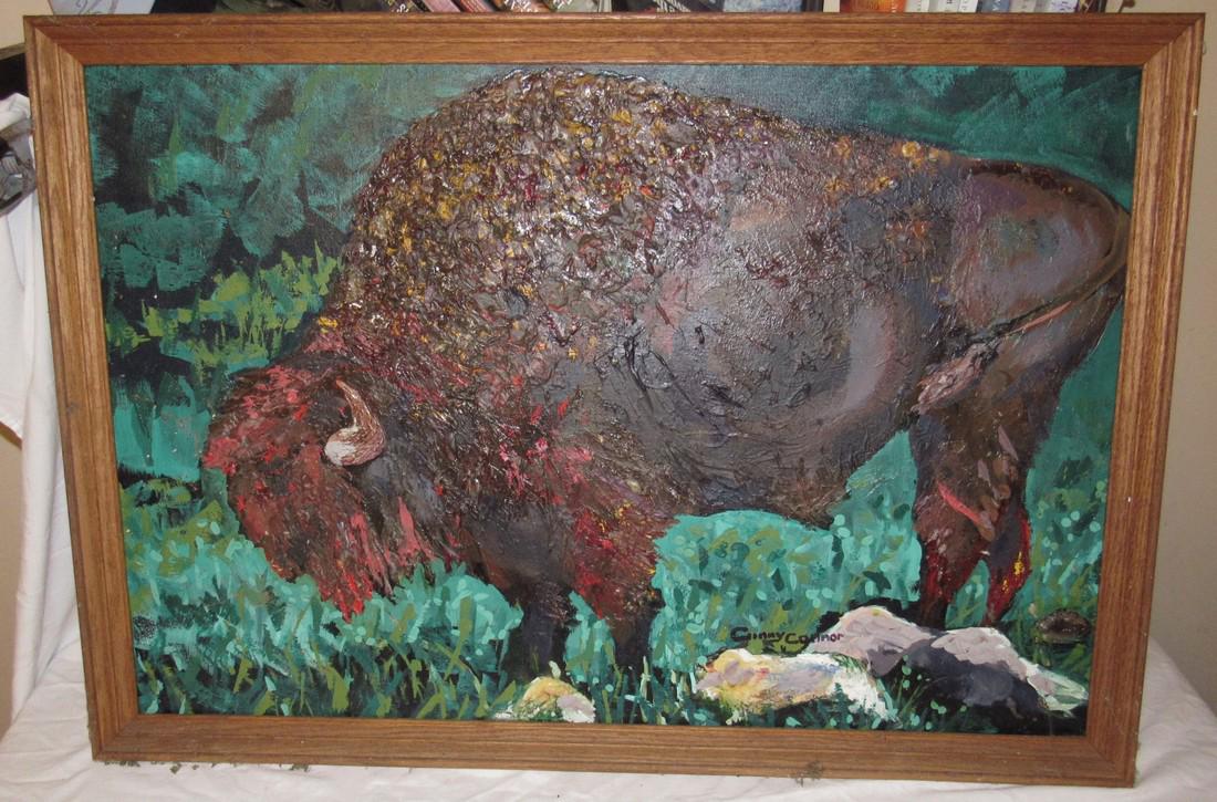 Buffalo Oil Painting on Canvas by Ginny Connor: Approx. 26 1/2 "x 39".