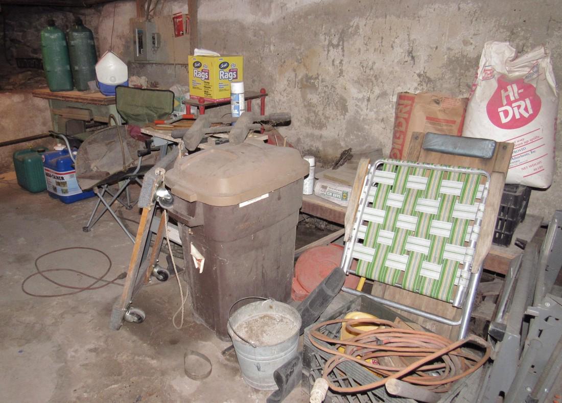 Partial Basement Contents Fuel Garbage Cans Work Tables (1 of 5)
