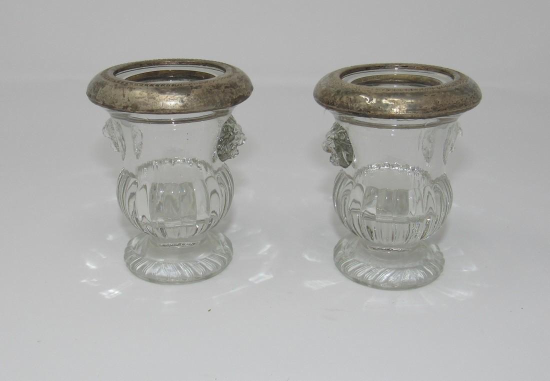 Pair of Glass Sterling Cap Urns w/ Lions Heads (1 of 4)