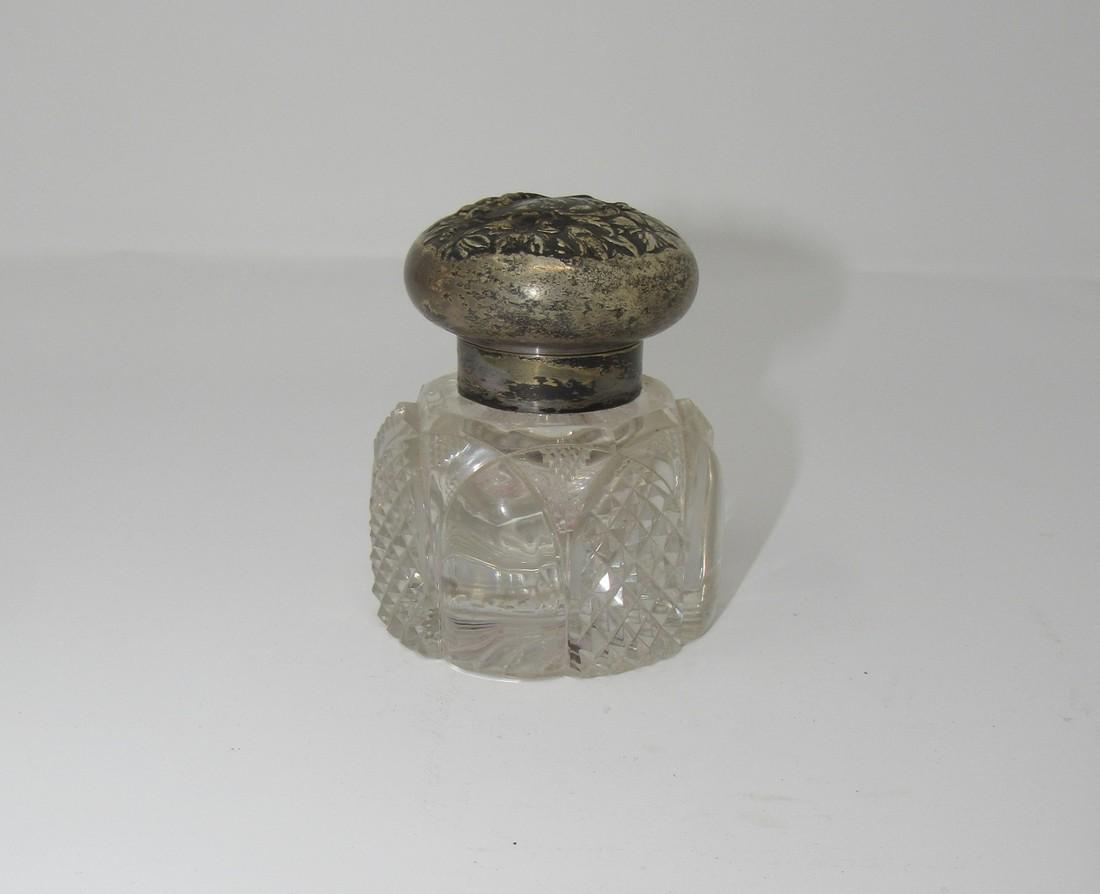 Early Cut Glass Inkwell w/ Sterling Silver Top (1 of 6)