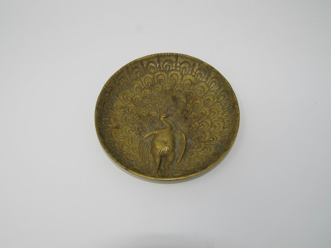 Bronze Oriental Peacock Tray / Plate: Approx. 7" in diameter