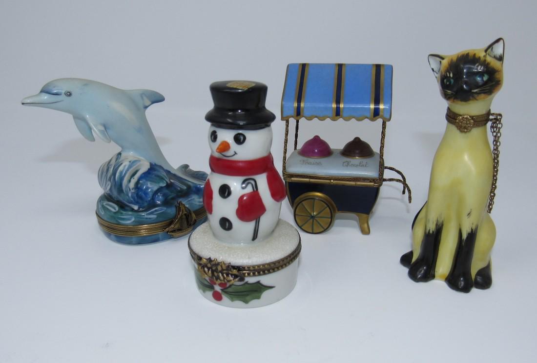 Limoges Cat Dolphin Snowman Ice Cream Cart Pill Boxes (1 of 2)