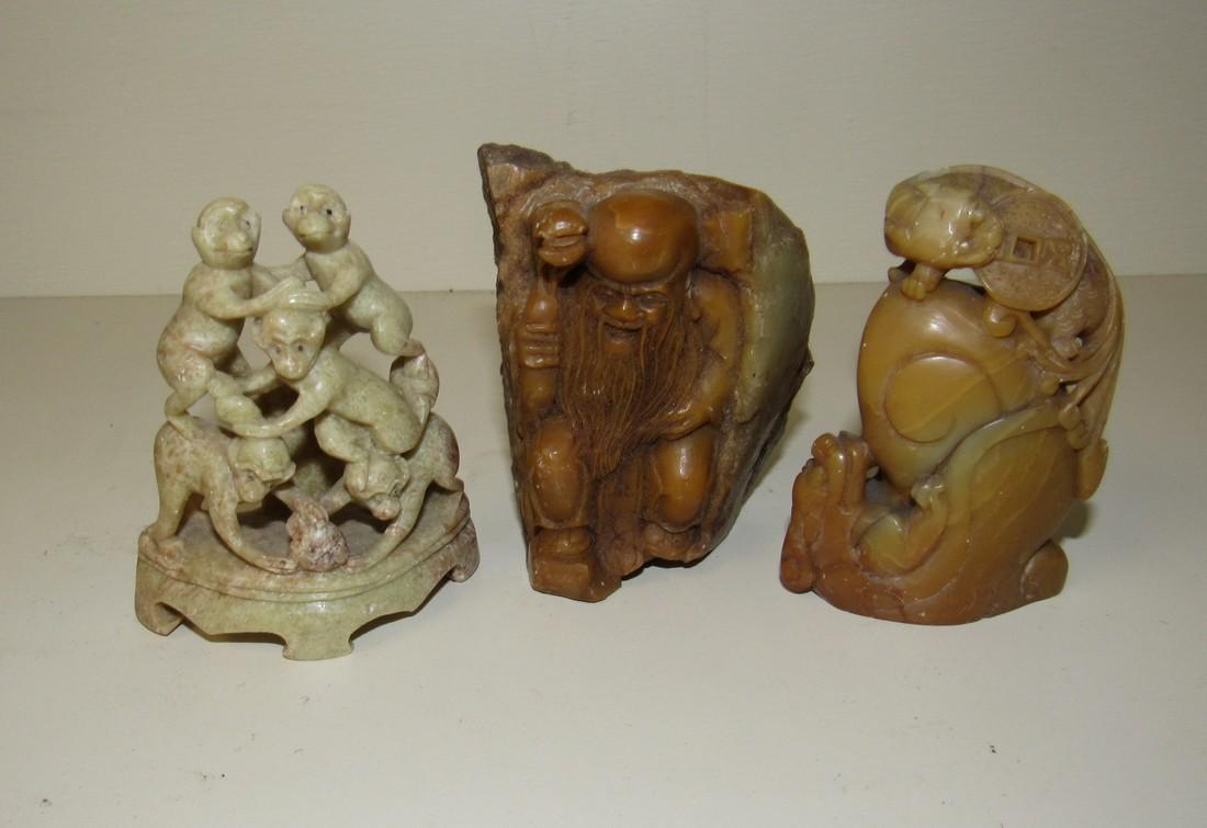 Soapstone Oriental Carved Figures Monkeys Foo Dogs (1 of 3)