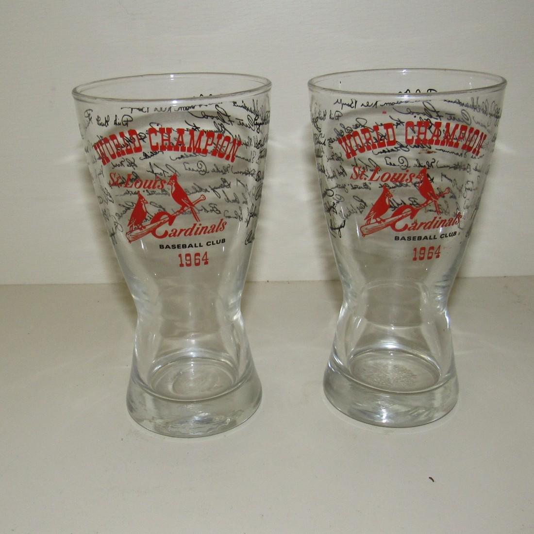 1964 St Louis Cardinals World Champion Baseball Glasses: Approx. 3 1/8" in diameter and 6" tall
