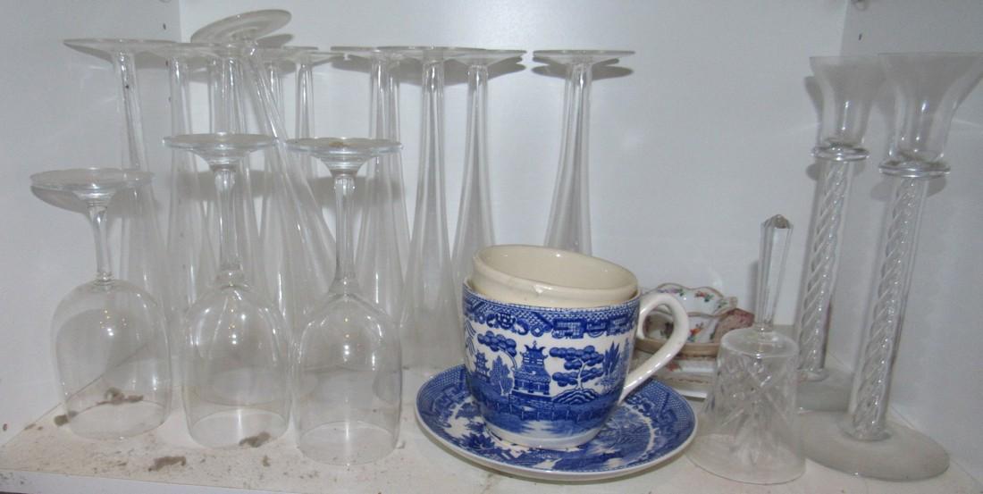 Wine Glasses Dishes Candle Sticks Cup & Saucer: Getting all pictured. Take what you want and leave the rest