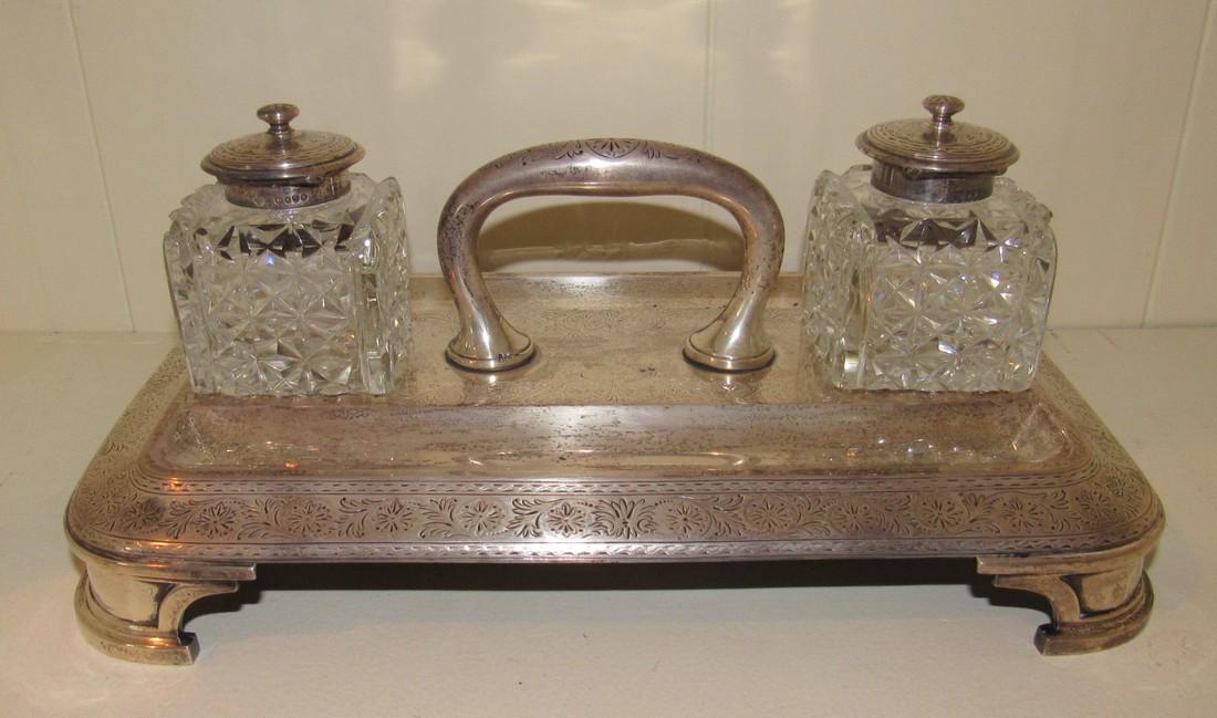 Silver Plated Inkwell Set Tray & Jars (1 of 7)