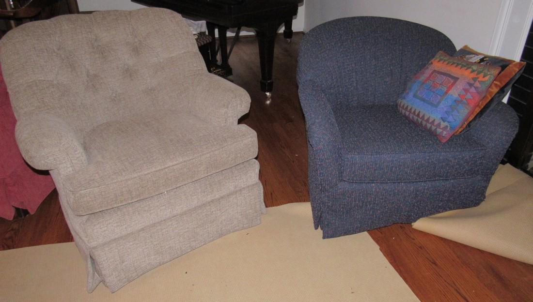 2 Upholstered Chairs Swivel and Rocker: Both swivel, one on left rocks also