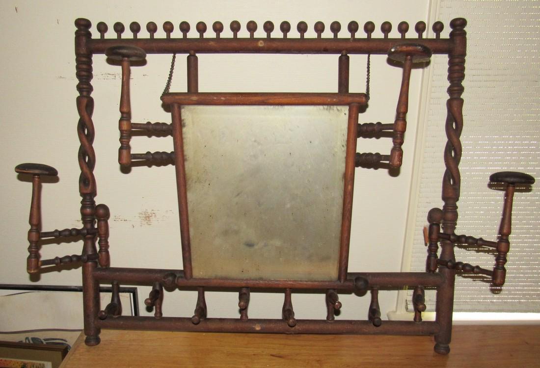 Hanging Oak Coat Hat Rack with Mirror (1 of 4)