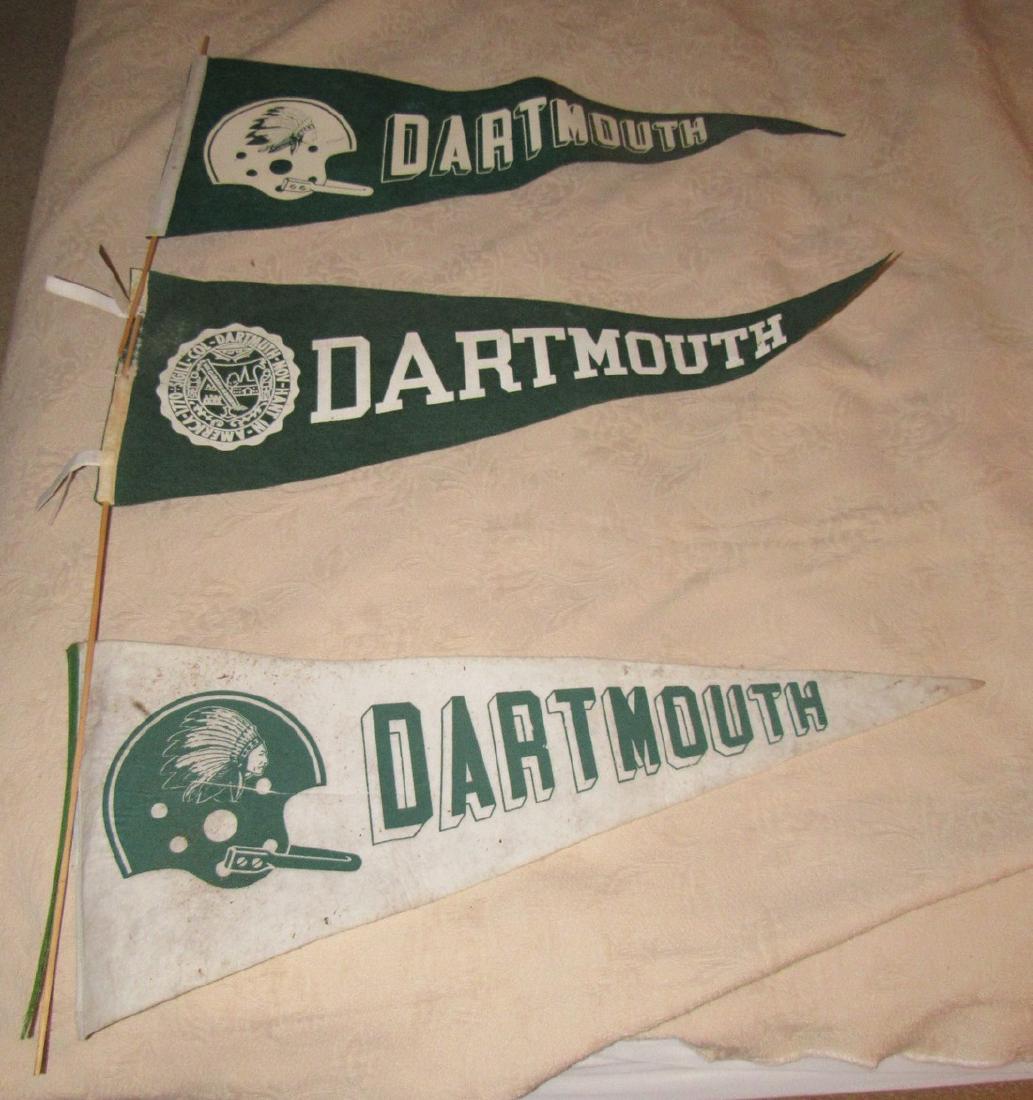 3 Dartmouth Pennants: Approx. 28 1/2" long. 2 have slight damage and all need to be cleaned