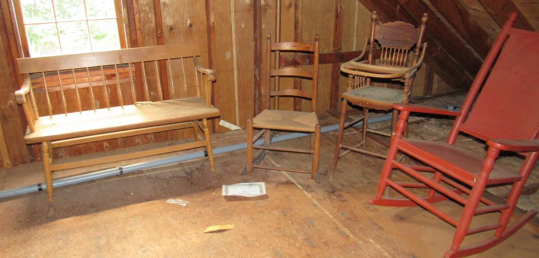 Plank Seat Settee Rush Seat Rocker & High Chair (1 of 6)