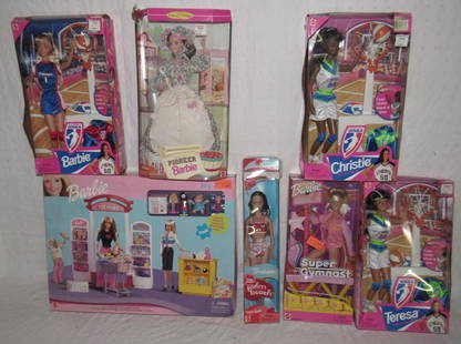 Friends of Barbie Dolls Teresa Christie Basketball: Also included is Super Gymnast Pioneer Barbie & Toy Store. Boxes have wear and need to be cleaned