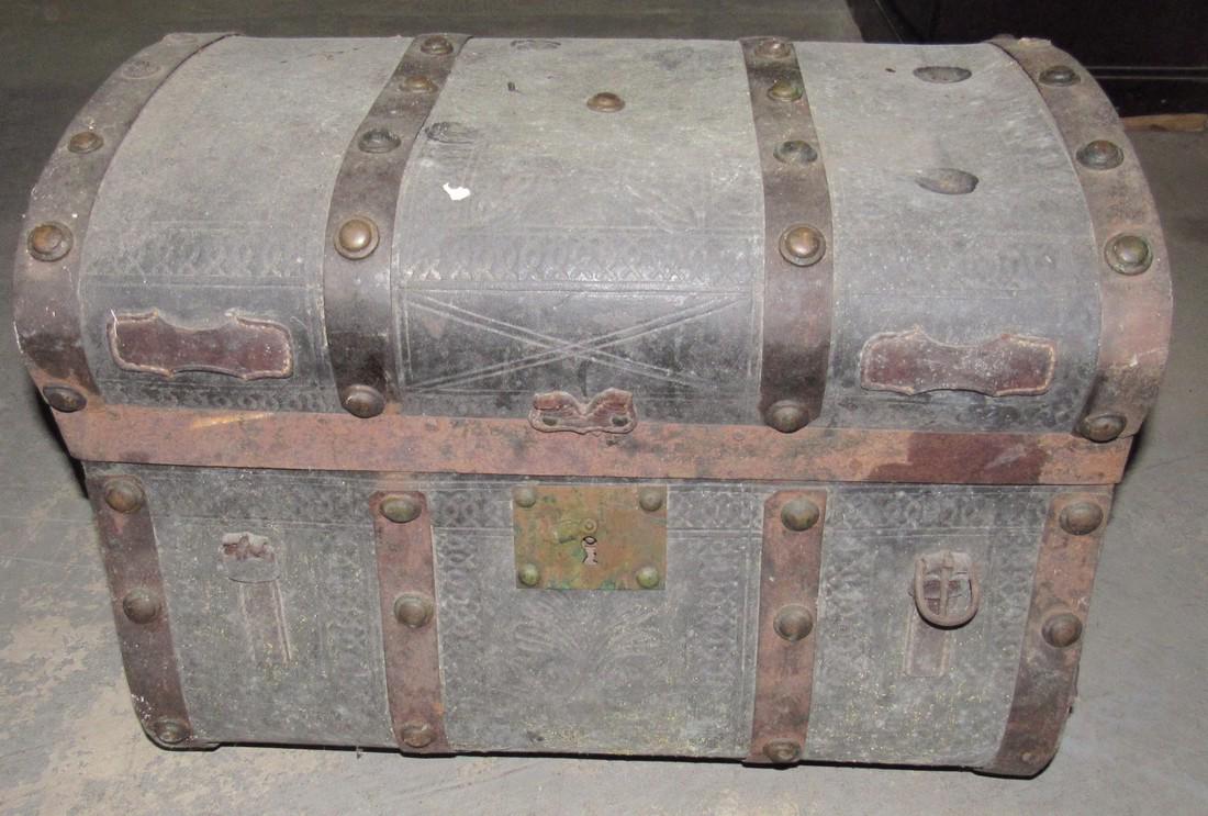 Antique Trunk: Approx. 14 1/2" x 22" x 15 1/2" tall.